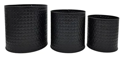 Produktbild von Blumentopf Übertopf Pflanzenkübel Topf Kübel 3er Set schwarz rund Metall Matt geflochten Pflanzgefäß drinnen draußen indoor outdoor