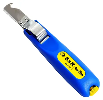 Produktbild von S&R Kabelmesser: Vielseitiges Abisolierwerkzeug, Kabel-Entmantler und Abisolierer mit Schleppklinge – Das Abmantelungsmesser für Kabel 4-28mm, Elektrikermesser und Kabelspleißmesser