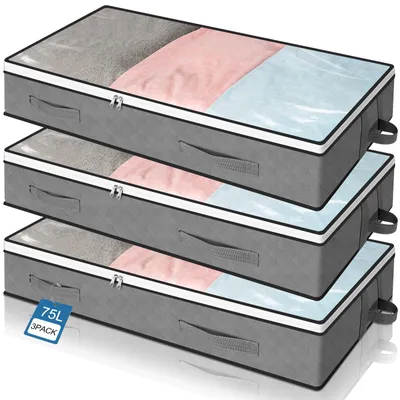3 Aufbewahrungsboxen unter dem Bett, 100x50x15 cm, mit Sichtfenster