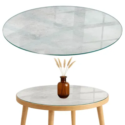 Produktbild von Glasplatte Tisch – Esstischplatte Glas – Tischplatte Glas – Glasarbeitsplatte Tisch – Glasplatte Esstisch – Pflegeleicht – Witterungsbeständig – fi50 cm – Betonstruktur mit Kratzern
