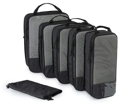 Productafbeelding van Packing cubes compression kledingtas reizen - Set 6-delig met waszak - Zwart - Voor rugzak en koffer