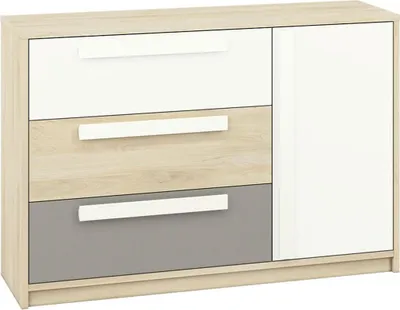 Produktbild von Große Kommode INNES – Fjordbuche/Weiß/Platingrau