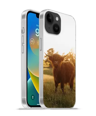 Produktbild von MuchoWow® Handyhülle Schutzhülle Hülle für Apple iPhone 14 - Softcase Schottischer Hochländer - Gras - Sonne Silikon Softcase Handy Hülle - Mobiltelefonhülle