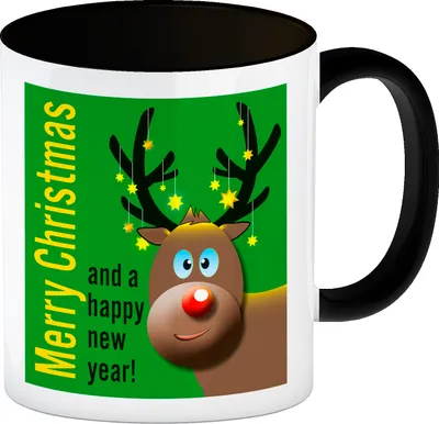 Produktbild von Rentier Motiv und Spruch Kaffeebecher Schwarz in Grün zum Thema Weihnachten