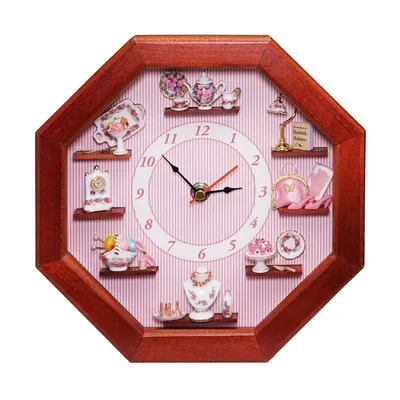 Image de Horloge murale miniature au motif de roses, en porcelaine et décorée d'or