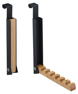 Produktbild von Relaxdays Türgarderobe klappbar 2x, zum Einhängen, Türhaken 6 Kleiderbügel, Metall & Holz, für 2 cm Türfalz, schwarz