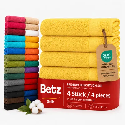 Zdjęcie produktu dla Betz, zestaw 4 ręczników prysznicowych 70 x 140 cm PREMIUM, 100% bawełna, ręcznik plażowy Kolor: żółty, Obraz wygenerowany przez AI