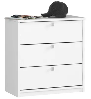 Produktbild von Schuhschrank – Schuhkommode mit 3 Kipp-Türen – Flur Schuhkommode – Weiß Matt – 60 cm – Kompakter Klappschrank mit 3 Fächern