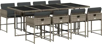 Produktbild von 9-tlg. Garten-Essgruppe mit Kissen Grau Poly Rattan