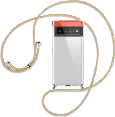 Produktbild von Handykette Backcover-Schutzhülle mit Band (Metall silberfarben) für Google Pixel 6 Pro - caramel
