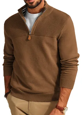 Immagine prodotto di Maglione a collo alto con zip parziale da uomo, color marrone