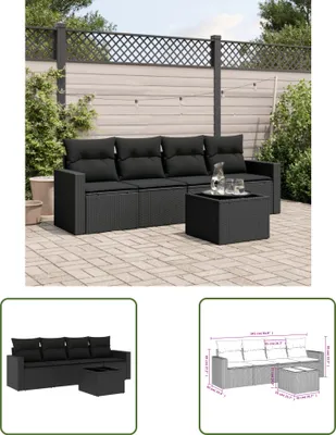 Produktbild von The Living Store 5-tlg. Garten-Sofagarnitur mit Kissen Schwarz Poly Rattan