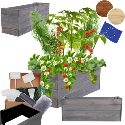 Produktbild von MODO24 Hochbeet Holz, Pflanzkasten, Massivholz, Kiefer, Kräuterbeet, Blumenkasten, Garten, Terrasse, 36x83x30 cm, Grau, ZP06