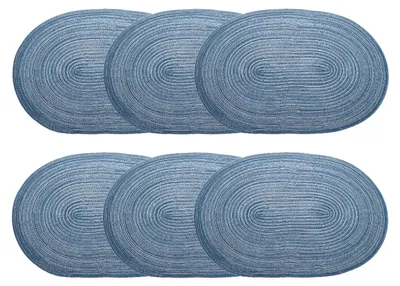6er-Set ovale geflochtene Platzsets, 50 cm, dunkelblau