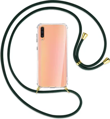 Produktbild von Handykette Backcover-Schutzhülle mit Band (Metall goldfarben) für Samsung Galaxy A50 - dunkelgrün