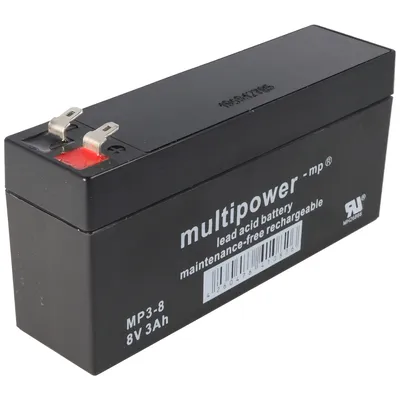 Obrázek produktu pro Multipower MP3-8 olověná baterie 8 V 3000mAh se 2 Faston 4,8mm zástrčkovými kontakty