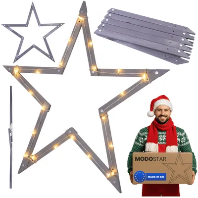 Produktbild von MODO24 2D Weihnachtsstern Holz MODOSTAR Set, Holzstern, Deko Stern,Holz, Faltbar, Outdoor Garten Wetterfest, 114 cm, Grau, GWZ