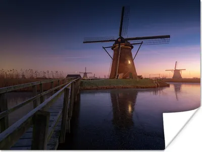 Produktbild von MuchoWow® Poster Die Windmühlen von Kinderdijk in der Abenddämmerung 40x30 cm - Plakate für die Wände - Poster Wohnzimmer