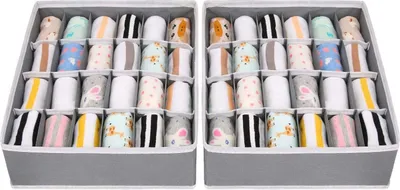 Obrázek produktu pro 2 úložné boxy na spodní prádlo a další drobné doplňky, 24 přihrádek, skládací vnitřní organizéry zásuvek pro uložení ponožek, šál a podprsenek (šedá barva)