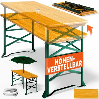 Produktbild von CASARIA® Bierzelttisch Höhenverstellbar Klappbar Hoch Outdoor Breit Holz XXL Buffettisch 170cm Bierzeltgarnitur Stehtisch Bartisch Partytisch Klapptisch