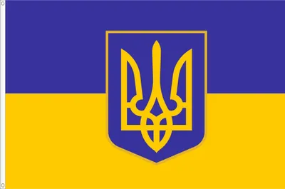 Ukraine-Fahne mit Wappen, 150x90 cm, Premium-Satin, 120 g