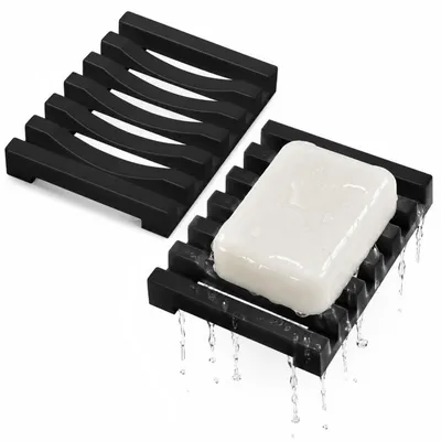 Immagine prodotto di Porta sapone in silicone, confezione da 2, con sistema di drenaggio automatico, colore nero