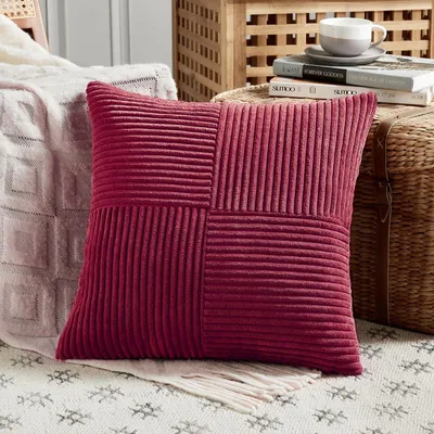 Obrázok produktu pre Poťah na vankúš, vínová farba, 60x60 cm, materiál: kordová zamat, 1 kus, bez výplne