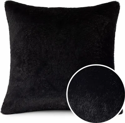 Produktbild von Dekokissen 50x50cm ohne Füllung Schwarz PLÜSCH Bär Schlicht Kunstfell Sofakissen Kuschelkissen Flauschig Robust