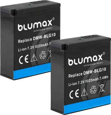 Produktbild von 2x Blumax Akku | für Panasonic DMW-BLG10E Digitalkamera | Kapazität 1025mAh  |Spannung 7,2Volt | Video- und  Kamerazubehör