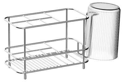 Produktbild von Zahnbürstenhalter aus Edelstahl, Zahnpastahalter mit Schnellablauf, Ablagefach für Badezimmeraccessoires