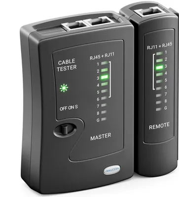 Produktbild von deleyCON Netzwerk Kabeltester RJ11 RJ12 RJ45 ISDN LAN Netzwerkkabel Patchkabel CAT6 CAT7 CAT8 Kabel Tester Leitungstester Kabelprüfer - Schwarz