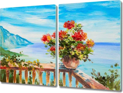 Produktbild von Coloray Schneidebrett Herdabdeckplatte 2x40x52 cm Kochplattenabdeckung Hackbrett Küchenbrett - Blumen Meer Himmel