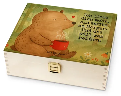 Produktbild von Mr. & Mrs. Panda Holz Teebox Bär Morgenkaffee Design - Weiß - Geschenk, Tee Box, Valentinstag, für Paare, Teekiste, Organizer, Partner, Hochzeitstag, Hocheitstag, Frauen