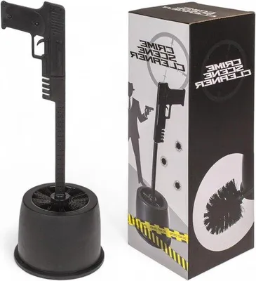 Image de Crime Scene Cleaner Brosse à WC 40 cm - set de brosses à WC rigolo - design pistolet - noir - accessoire de salle de bain - original - blague.