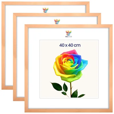Produktbild von MG Design 3er Set Bilderrahmen 40 x 40 cm - Posterrahmen mit Natur Echtholzrahmen und bruchsicherem Acrylglas, Hoch & Quer mit stabiler Wandaufhängung