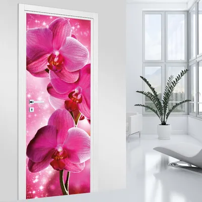 Produktbild von Türaufkleber – Lumaléa – Rosa Orchidee – MAT-Kleber – Breite 83 x H?he 205 cm