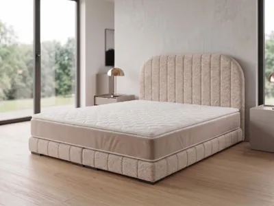 Produktbild von Polsterbett  LEON 3 mit Kopfteil, modernes gepolstertes Bett in 90 x 200 cm Farbe: Beige