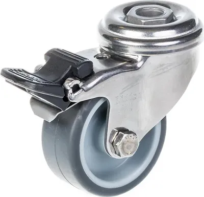 Produktbild von 50mm 2" Edelstahl-Rolle grau Gummi, drehbar mit Bremse, 40kg