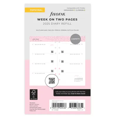 Produktbild von FILOFAX Kalendereinlage 2025 Personal 1 Woche - 2 Seiten Confetti weiss mehrsprachig 25-68491