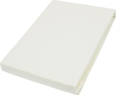 A flat lay of a fitted sheet on a white background.