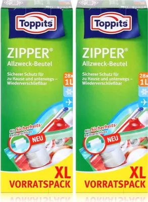Produktbild von Toppits Zipper Allzweck-Beutel 20x15cm - Vorratspack XL 28x1 Liter (2er Pack)