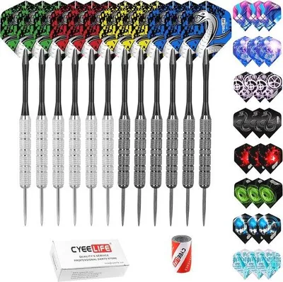 Produktbild von Famanu Dartpfeile Set 12 Stück - Professionelle Steel Darts mit PVC Schäften und 36 Flights