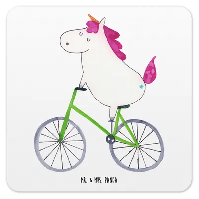 Produktbild von Mr. & Mrs. Panda Untersetzer für Gläser Einhorn Radfahrer 10er Set - Weiß - Geschenk, Glas-Untersetzer, Tassenuntersetzer, Unicorn, Einhörner, Tischuntersetzer, Coaster