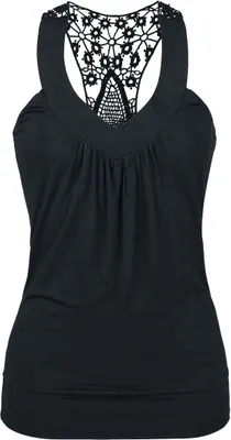 Produktbild von RED by EMP Damen schwarzes Top mit Häkel-Spitze Rückseite und tiefem V-Aufschnitt M