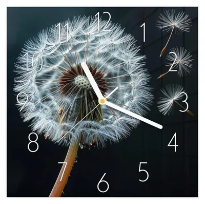 Produktbild von Wanduhr aus Glas mit Motiv Pusteblume im Wind- 30 x 30 cm - inkl. Aufhängesystem