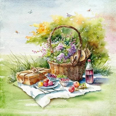 Produktbild von Servietten Papier 33x33cm 3-lagig Picknick Motiv 20 Stück Bunt