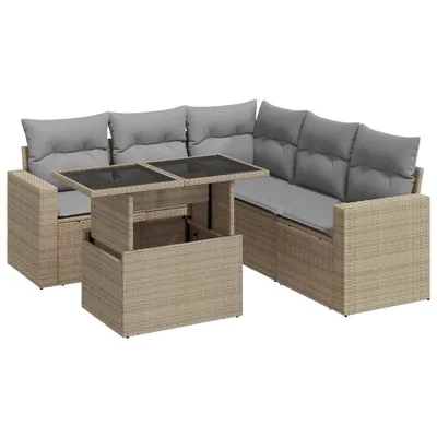 Produktbild von 6-tlg. Garten-Sofagarnitur mit Kissen Beige Poly Rattan