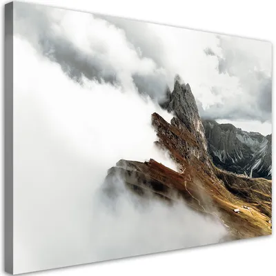 Produktbild von Leinwandbild Berggipfel in den Wolken 100x70 Feeby Grau bild für die wand bereit zum aufhängen