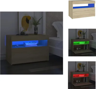 Obrázek produktu pro vidaXL Noční stolek LED světla Sonoma dub 60x35x40cm Materiál na bázi dřeva - Noční stolky