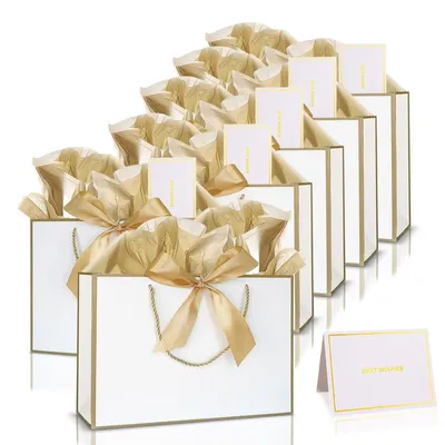 Zdjęcie produktu dla Torebki prezentowe - Papier kraft - Z uchwytami - 6 szt. - 28 x 10 x 20 cm - Na urodziny i święta